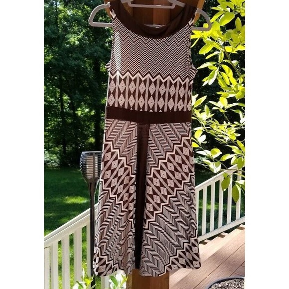 Tory Burch Brown Chevron Midi  Sleeveless 100% Silk Dress Sz Small - Picture 3 of 14